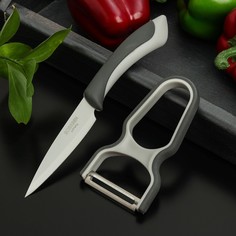 Набор кухонных принадлежностей faded, 2 предмета: нож 8,5 см, овощечистка, цвет серый NO Brand