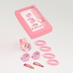 Детский подарочный набор для девочек 9 в 1: наручные часы, 4 резинки, 2 зажима, 2 заколки NO Brand