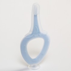 Детская зубная щетка-массажер, силиконовая на присоске, с ограничителем, цвет голубой/бирюзовый