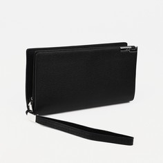 Портмоне мужское на молнии, отдел для купюр, для карт, для монет, цвет черный NO Brand