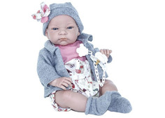 Куклы и одежда для кукол Lamagik S.L. Пупс Дженни в вязаной серой кофте шапочке и носках 45 см