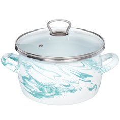 Кастрюля эмалированная сталь, 4 л, с крышкой, крышка стекло, Сантэкс, Шейк бело-бирюзовая, 1-2440111, индукция САНТЕКС
