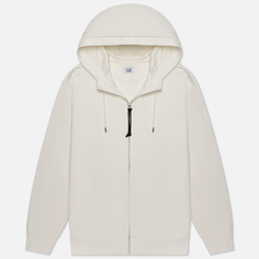 Мужская толстовка C.P. Company Diagonal Raised Fleece Logo Zipped Hoodie, цвет белый, размер M