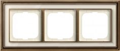 Рамка ABB 1754-0-4582 3 поста, IP20 (античная латунь/белое стекло)