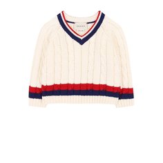 Хлопковый пуловер с контрастной отделкой и V-образным вырезом Gucci