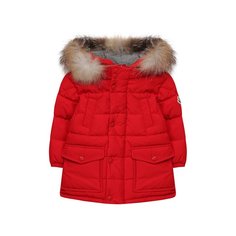 Пуховик с меховой отделкой на капюшоне Moncler Enfant