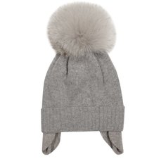 Шапка из смеси шерсти и кашемира с меховым помпоном Il Trenino