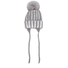 Шерстяная шапка с меховым помпоном и металлизированной отделкой Catya
