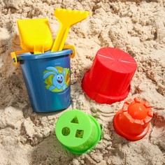 Набор для игры в песке: ведро, совок, грабли, 3 формочки, смешарики Solomon