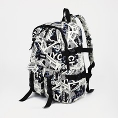 Рюкзак на молнии, 3 наружных кармана, цвет чёрный/белый NO Brand
