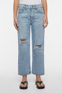 брюки джинсовые женские Джинсы прямые укороченные с рваными коленями Befree
