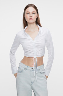 блузка женская Блузка-рубашка льняная укороченная с драпировкой Befree