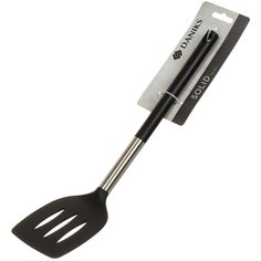 Лопатка кулинарная нейлон, пластиковая ручка, с прорезями, навеска, черная, Daniks, Солид, JA20200420-4