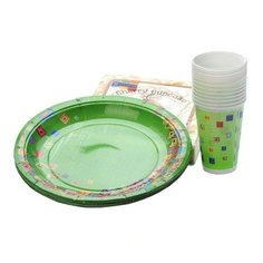 Набор одноразовой посуды на 10 персон, стаканы 200 мл, бумажные тарелки, салфетки, Мистерия, Стандарт, 187405