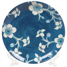 Тарелка десертная, фарфор, 21 см, круглая, Синие цветы, Дулевский фарфор, 09980