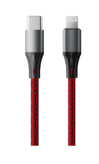 Кабель интерфейсный AccesStyle CL30-F100M Red-Black Type C - Lighting, Сила тока: 3А; Длина: 100 см; Оплётка: Ткань; Металлический коннектор