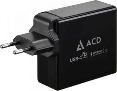 Зарядное устройство сетевое ACD ACD-P602W-V1B 60Вт, 2xUSB 1PD+1QC, 3.6~20В/3А, RTL