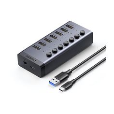 Хаб UGREEN CM481 (90307) USB-C to 7-Port USB-A 3.0 Hub DC 12V EU. черный