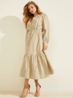 Длинное Хлопковое Платье С Вышивкой Guess