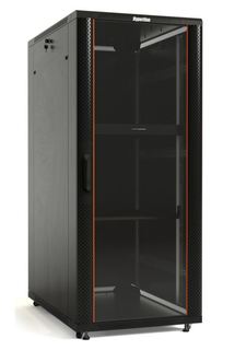 Шкаф напольный 19", 18U Hyperline TTB-1861-AS-RAL9004 988x600х1000 мм (ВхШхГ), передняя стеклянная дверь со стальными перфорированными боковинами, зад