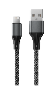 Кабель интерфейсный AccesStyle AL24-F100M Black-Gray USB - Lighting, Сила тока: 2,4А; Длина: 100 см; Оплётка: Ткань; Металлический коннектор