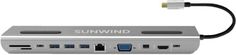 Док-станция SUNWIND SW-DS047-S Type-C, 12 портов (HDMI, VGA, RJ45, Mini DisplayPort, 3xUSB 3.0, Audio 3.5mm, 2xUSB-C (2.0 и PD 3.0 60W), MicroSD, SD)