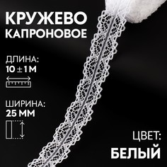 Кружево капроновое, 25 мм × 10 ± 1 м, цвет белый Арт Узор