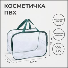 Косметичка на молнии, цвет прозрачный/зеленый NO Brand