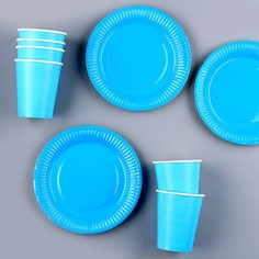 Набор бумажной посуды: 6 тарелок, 6 стаканов, цвет голубой Страна Карнавалия