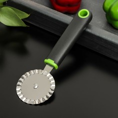 Нож для пиццы и теста ребристый доляна lime, 19×6 см, цвет черно-зеленый