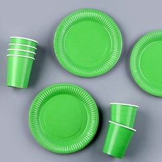 Набор бумажной посуды: 6 тарелок, 6 стаканов, цвет зеленый Страна Карнавалия
