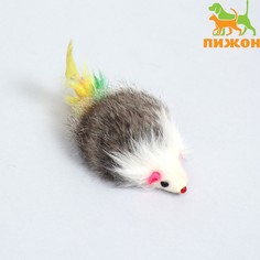 Мышь из натурального меха с хвостом из перьев, 5 см Пижон