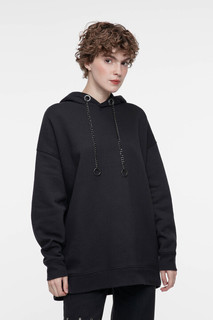 Худи oversize хлопковая с капюшоном и цепочками Befree