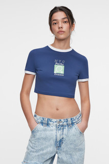 блузка женская Топ-футболка хлопковый укороченный с принтом Befree