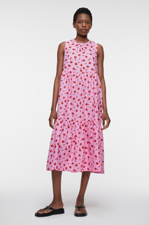 Платье-трапеция миди льняное с ярусной юбкой и воланами Befree