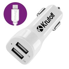 Автомобильное зарядное устройство Krutoff CCH-01M 2xUSB, 2.1A + кабель micro USB (white)
