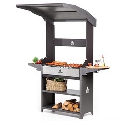 Мангал 1582 мм, 850х1026х2010 мм, 3 мм, разборный, гриль, полки, термоизоляция, стационарная крыша, Gratar, Professional Optim