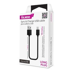 Кабель OLMIO USB 2.0 - microUSB, 1м, LongPlug, черный