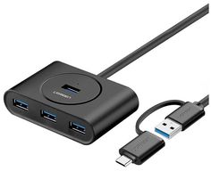 Хаб UGREEN CR113 (40850) USB 3.0 Hub with USB-C Port. 1 м. черный