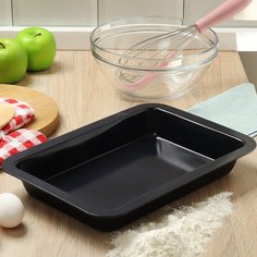 Форма для запекания углеродистая сталь, 24х34х4.5 см, антипригарное покрытие, прямоугольная, черная, Daniks, Мерцание Синий сапфир, KB196078-blue sprkl