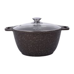 Кастрюля алюминий, антипригарное покрытие, 3 л, с крышкой, крышка стекло, Kukmara, Кофейный мрамор, кмк32а
