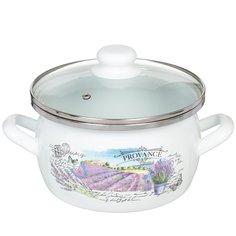 Кастрюля эмалированная сталь, 3 л, с крышкой, крышка стекло, Сантэкс, Лаванда, 1-2430112, индукция САНТЕКС