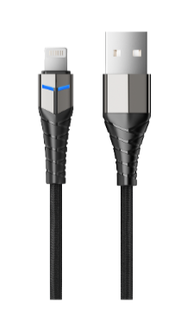 Кабель интерфейсный AccesStyle AL24-F100LED Black USB - Lighting, Сила тока: 2,4А; Длина: 100 см; Оплётка: Ткань; LED подсветка на коннекторе