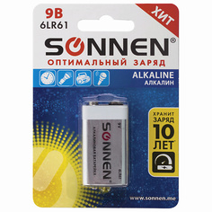 Батарейки SONNEN Батарейка Alkaline, Крона (6LR61, 6LF22, 1604A) 1.0