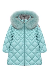 Стеганое пальто на молнии с капюшоном Moncler Enfant