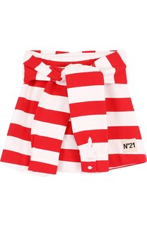 Хлопковая мини-юбка в полоску с декоративным поясом N21