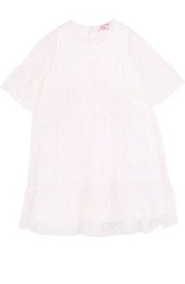 Хлопковое платье свободного кроя с прозрачной отделкой и вышивкой Il Gufo