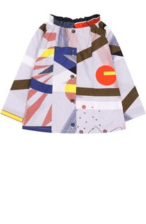 Хлопковая блуза с контрастным принтом и оборкой Leoca