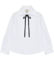 Хлопковая блуза с воротником аскот и бантом Caf