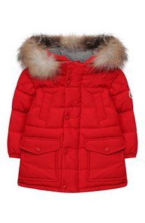 Пуховик с меховой отделкой на капюшоне Moncler Enfant